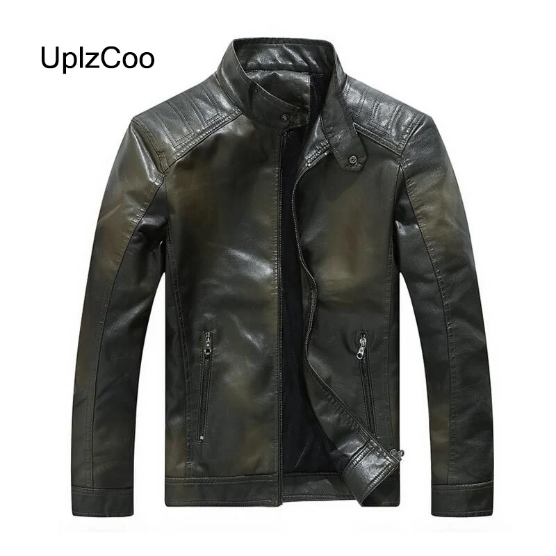Green UplzCoo новая осенне-зимняя Мужская бархатная куртка из искусственной кожи мотоциклетное Теплое повседневное Мужское пальто градиентной окраски мужская одежда 3XL FM166 - Цвет: Green