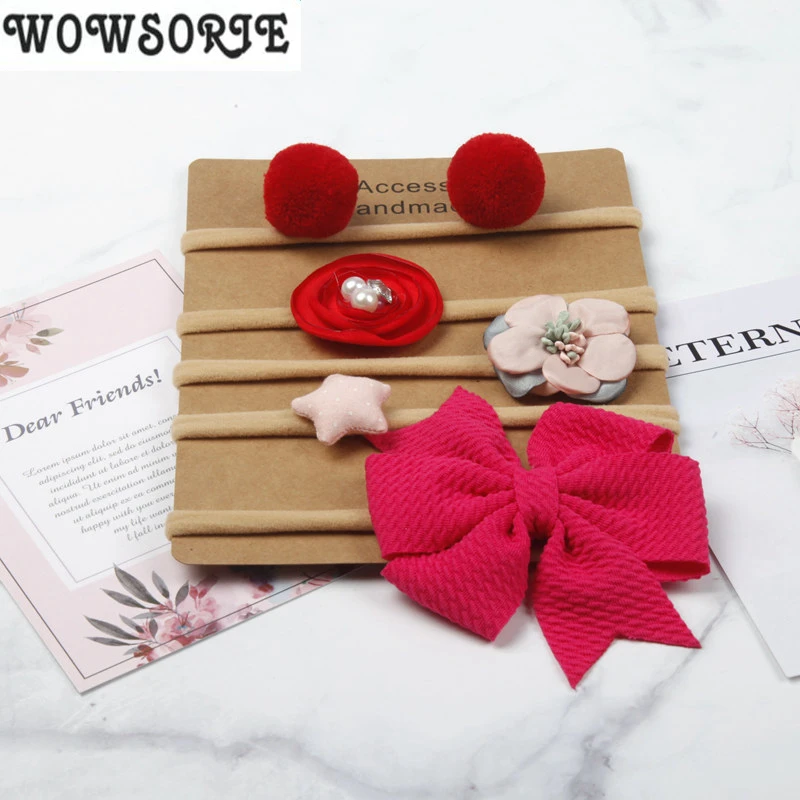 

Baby Headband Set Flower Headwear Bowknot Nylon headbands Baby Headwear Children Kids Elastic Hair Band Accessories 5pcs/1pcs