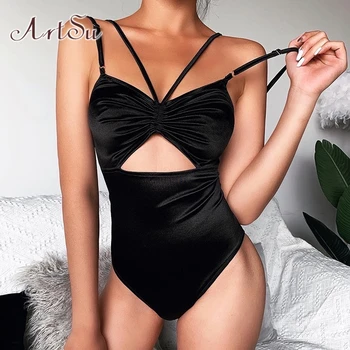 

ArtSu Black Bodysuit Sexy Backless Bodycon Romper Femme Sexy Bodysuits Overalls for Women Bodies Ladies Streetwear ASJU20657