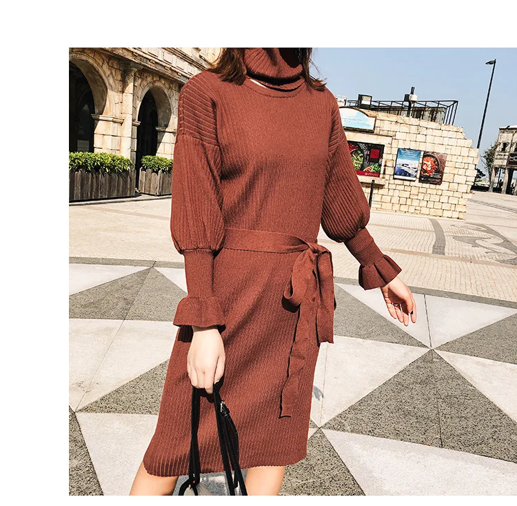 F6213 жира Alibaba Джерси платье женские зимние корейский стиль Slim Fit Универсальный средней длины база