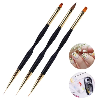 

3 Piece Set Nail Art Pen Double Headed, Nail UV Gel Painting Brush Stick Manicure Decoration Tool Tips Draw Line Flower Kit