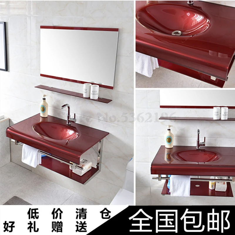 Bathroom Simple Wash Basin Tempered Glass Basin Wall-mounted Ceramic Basin Bathroom Cabinet Combination Wash Wash Basin - Цвет: Темно-серый