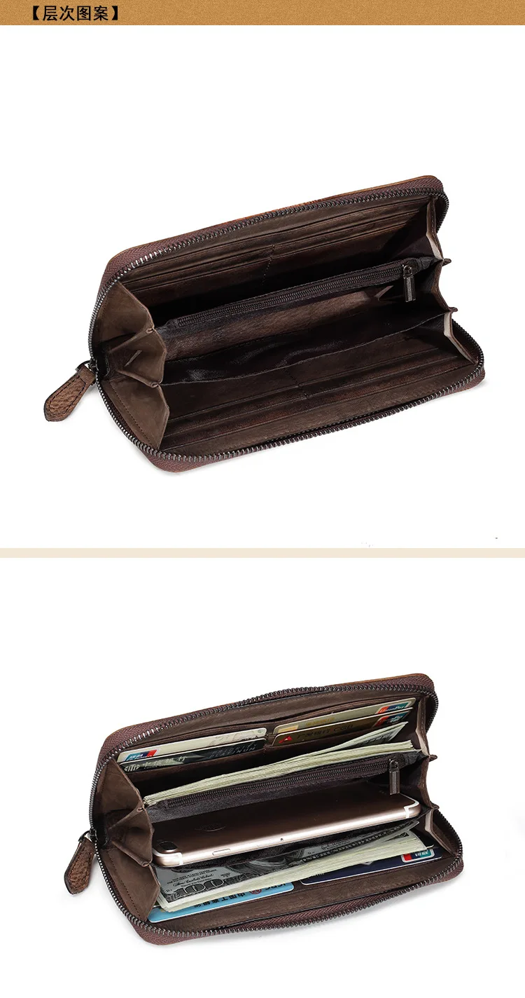 Женская сумка на молнии из натуральной кожи, Длинный кошелек, женский клатч на запястье, винтажные сумки с несколькими карманами, ID/Кредитная карта, удобный бумажник с тиснением