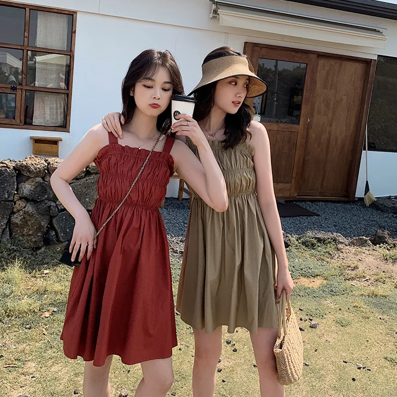 

Strapped Dress 2020 New Style Summer Skirt Fairy Immortal MORI Series French Non-mainstream fu gu qun Cake Dress