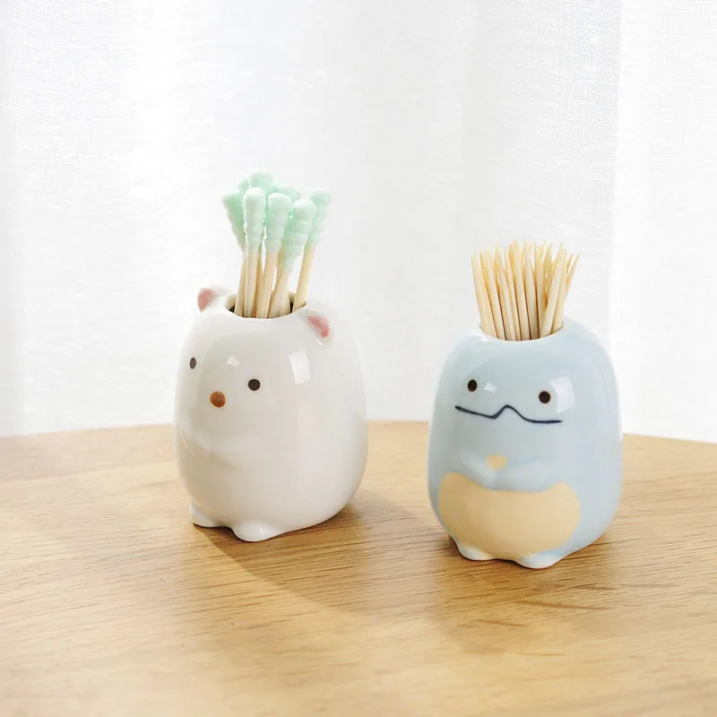 Mini Cute Toothbrush Holder Ceramics Multi Function Storage Stand Makeup Pen Holder For Home Bathroom