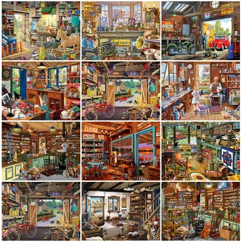 

HUACAN DIY Diamond Painting 5D Shop Landscape Full Square Diamond Art Embroidery Scenery Handmade Home Decoration
