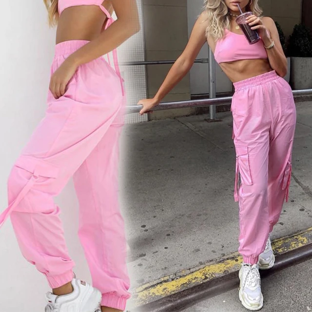 Summer Candy Pink Two Piece Gym Outfit For Women Matching Top And