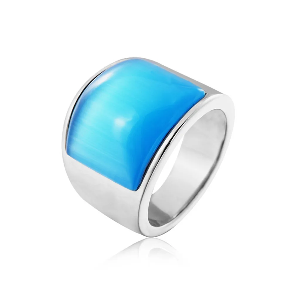 

Big Opal cat's eye gemstones ring for men boys white stainless steel blue emerald green red black stone jewelry gift size7,8-12