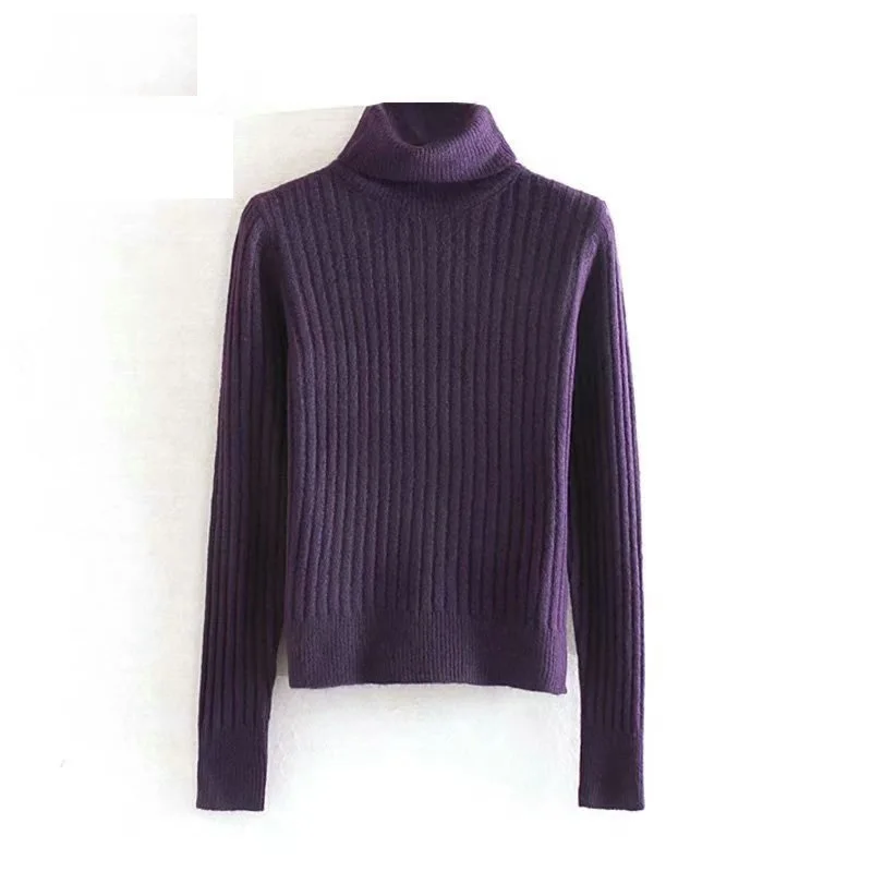 Tangada, женский темно-фиолетовый свитер с высоким воротом,, Осень-зима, тонкий эластичный свитер с длинным рукавом, вязанный Топ 4M113 - Цвет: Фиолетовый