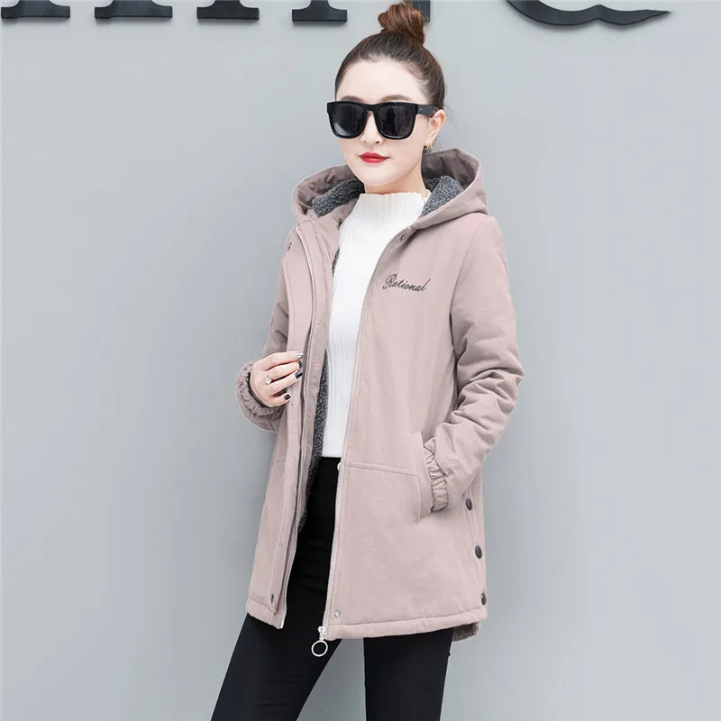 

Winter Women Cotton Coat 2019 New Retro Wild Medium Long Jacket Thickening Warm Loose Large Size Hooded Outerwear Female JIU047