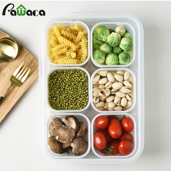 

PP Food Crisper 6-Grid Sealed Compartment Fresh-Keeping Box Fridge Drawer Case Kitchen Storage Organizer for Ginger Garlic Onion