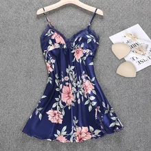 Темно-Синяя Женская шелковистая Ночная рубашка на бретелях с v-образным вырезом Повседневная летняя длинная домашняя ночная рубашка банное платье