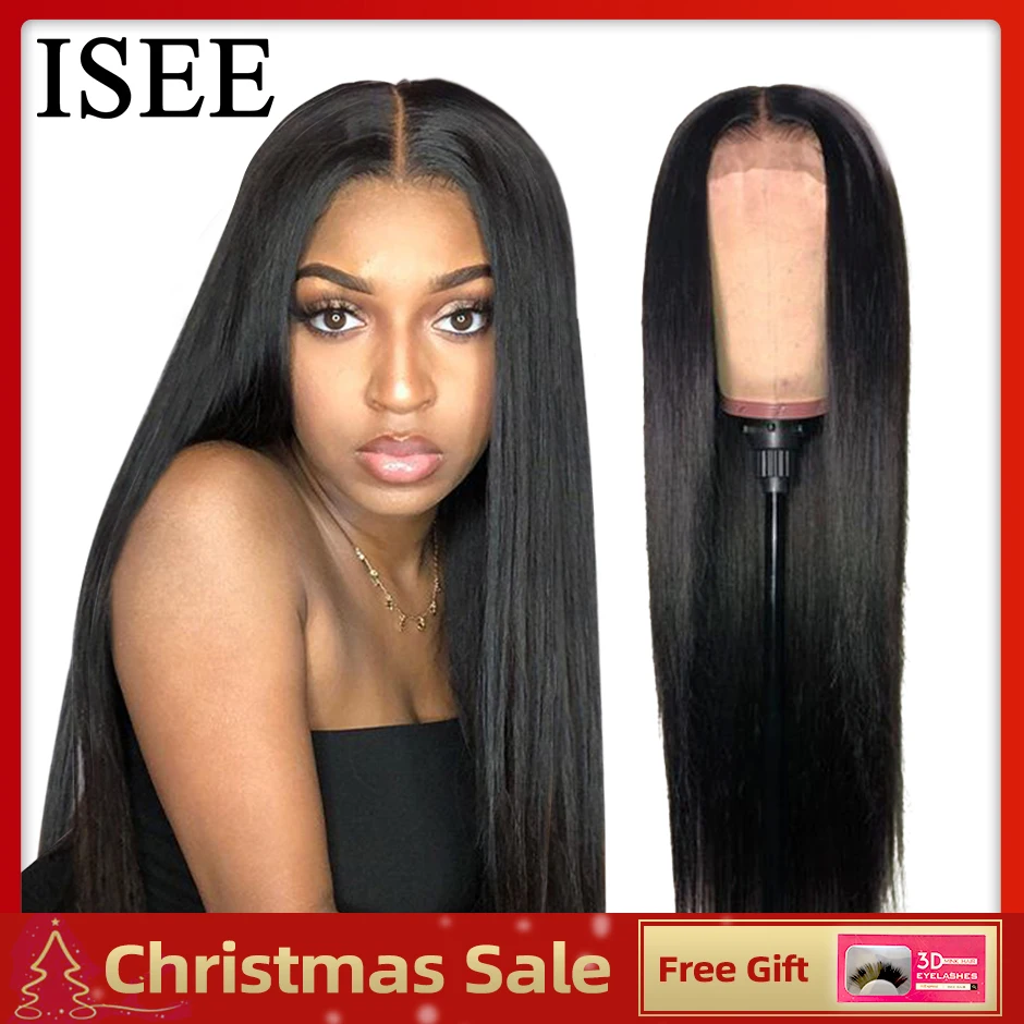 Tanie ISEE HAIR prosto koronkowa peruka na przód Remy 360 koronkowa peruka z przodu 150% gęstość 13X4 13X6 malezyjski prosto koronkowa peruka z ludzkich włosów