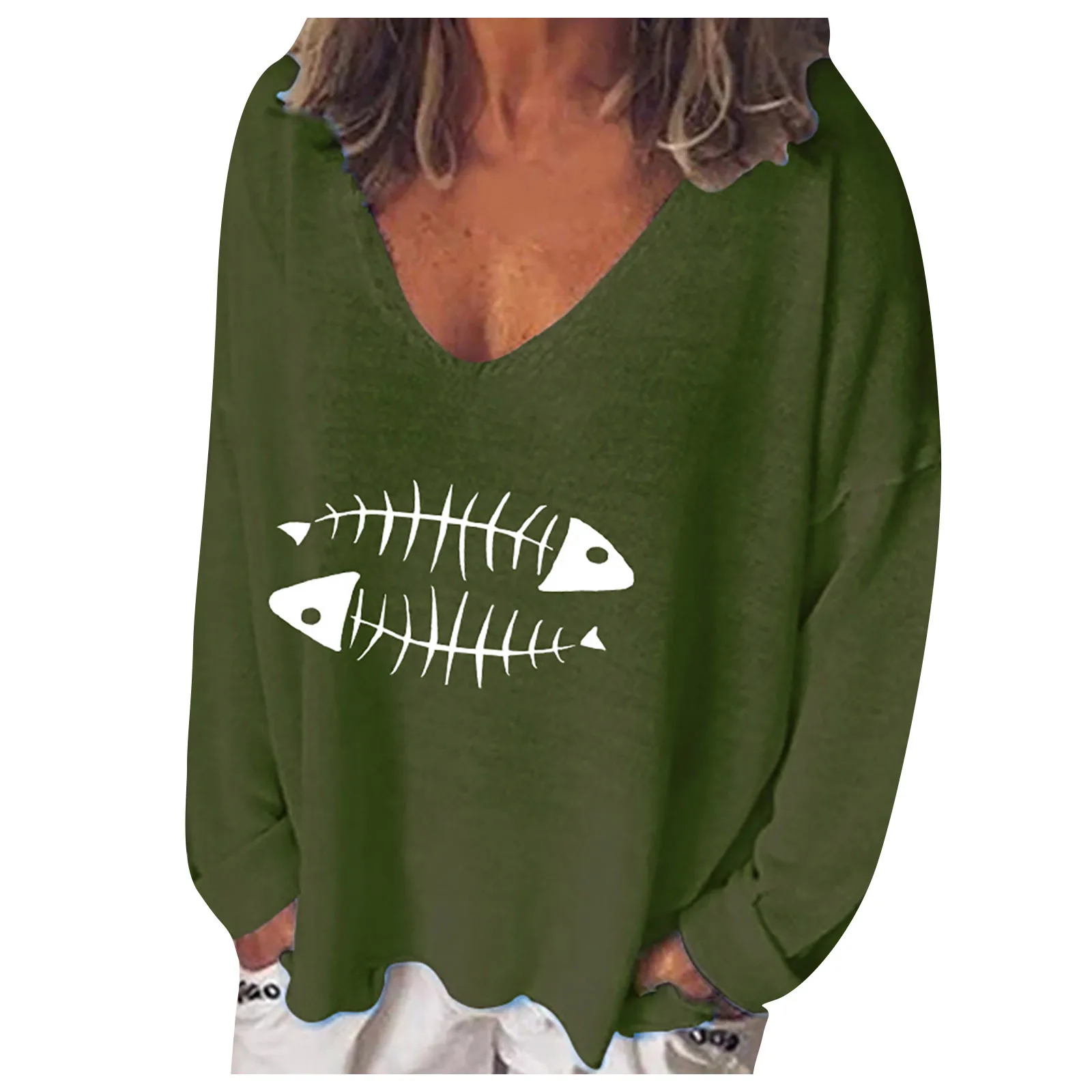 2021 Blouse Women Fashion Casual Print V-neck Loose Long Sleeve Tee Shirt Top Blouse Pullover Blusas Mujer 2