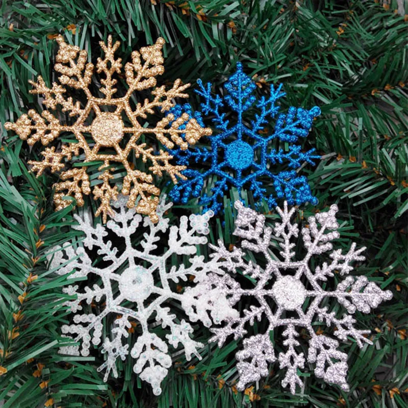 

6pcs 10cm Gold Silver Glitter Powder Snowflake Xmas Ornaments Pendant Christmas Tree Decor Party Wedding Home Decoration