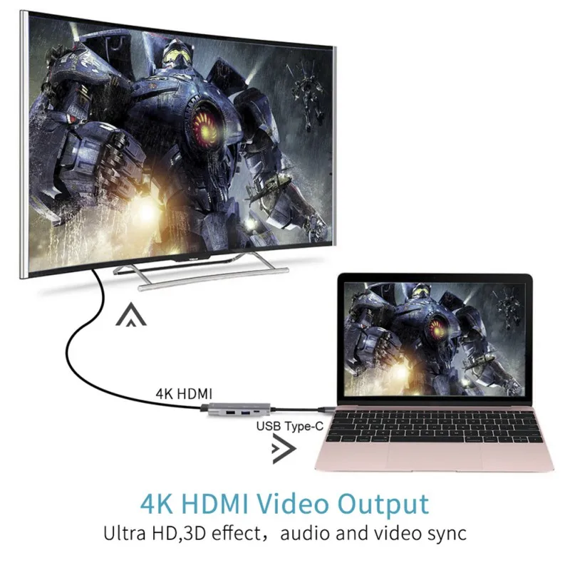 4 в 1 USB C концентратор адаптер с тип-c 4K HDMI USB 3,0 2,0 питания зарядная док-станция Новинка