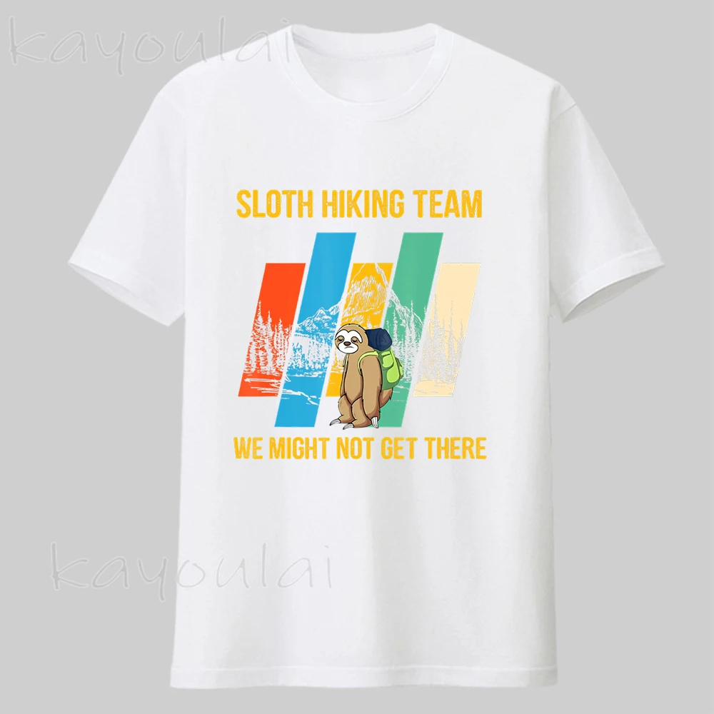 

For Men Sloth Hiking Team 100% Cotton Unisex Plus Size T-shirts Funny Sloth Mushrooms Mycology Print Vintage Graphic T Shirts
