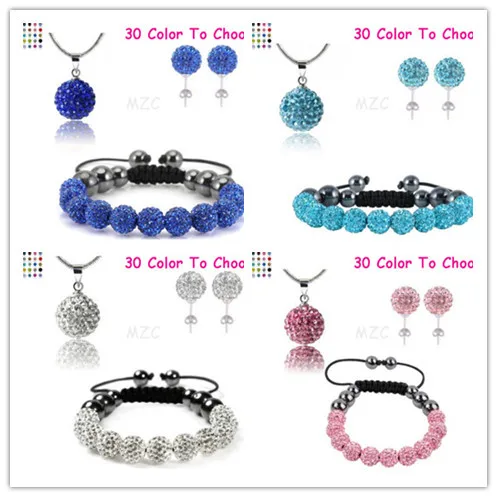 Free Gift+Free Shipping Mix 10mm Pave Disco Ball Crystal UWC Silver Plated crystal Set Bracelet Stud Earring Necklace xg24 | Украшения и
