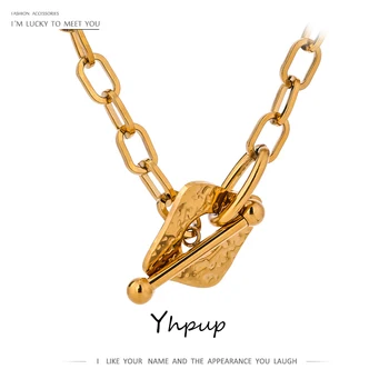 

Yhpup New Design Square Link Chain Neckalce for Women Stainless Steel Golden Metal Stylish Choker Neckalce Anniversary Jewelry