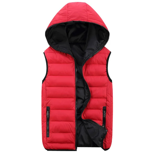 Осенне-зимний жилет с капюшоном, мужская верхняя одежда и пальто, парные жилеты для влюбленных, мужские повседневные жилеты без рукавов размера плюс 5XL для мужчин - Цвет: Red