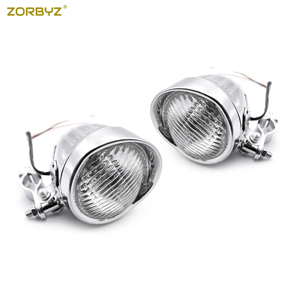 ZORBYZ мотоцикл 12 в хром Ретро металлический противотуманный светильник с рулонной клеткой Guard Bar трубка кронштейн зажим для Yamaha Kawasaki на заказ - Цвет: Clear Lens