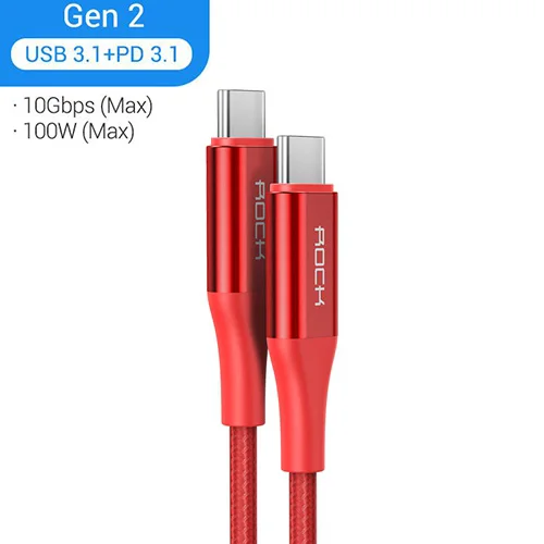 ROCK usb type C к USB C кабель для MacBook Pro 100W PD QC Быстрая зарядка 4,0 3,0 type-C 3,1 Gen2 зарядное устройство для huawei samsung Xiaomi - Цвет: Красный