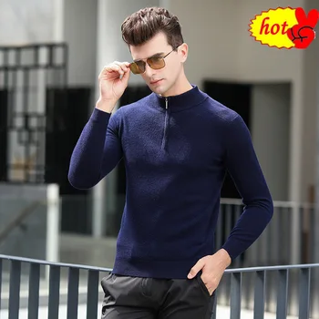 

Wool Pure Merino Sweater Men 2020 Fashion Trend Zipper O-Neck Casual New Arrival Pull Homme Sweaters Pullovers