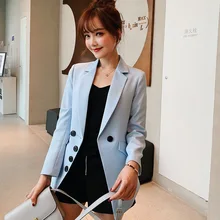 Повседневный блейзер для женщин, базовый, с зубчатым воротником, однотонный Блейзер, с карманами, шикарные топы, офисные, женские, ретро, с двойной пуговицей, пиджак, большие размеры