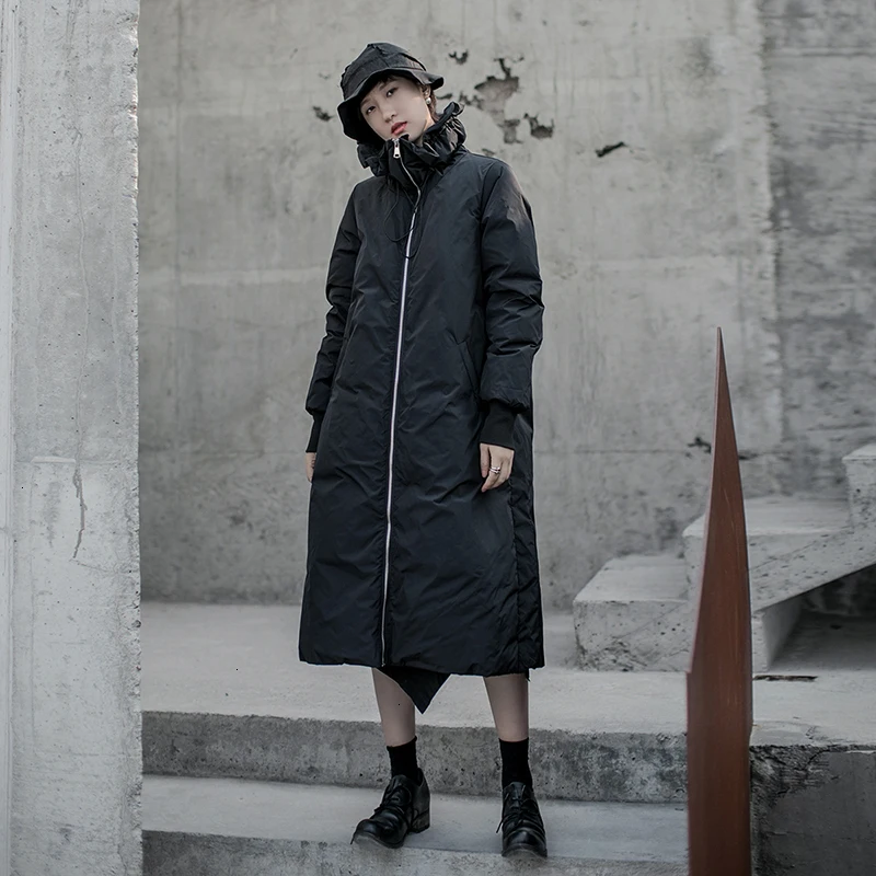 

[] Loose Fit Ruffles Big Size Down Jacket New Hooded Long Sleeve Warm Women Parkas Fashion Tide utumn Winter 2019 AS072