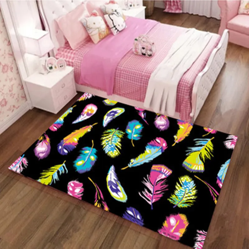 Многоцветные перьевые печатные ковры для гостиной спальни коврики 3D цветной узор детская комната коврик игровой мальчики/девочки Подарочный коврик