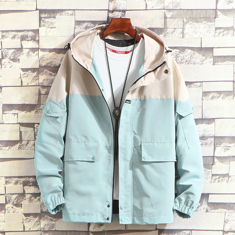 

2019 autumn men preppy style jacket mens Two-color stitching casual loose Jackets coat 3 colors EU plus size Men's jacket 4XL