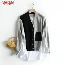 Tangada, женский элегантный кардиган, свитер, на спине, из кусков, с длинным рукавом, на пуговицах, с карманом, для офиса, леди, Вязанный свитер, свитер, BC18