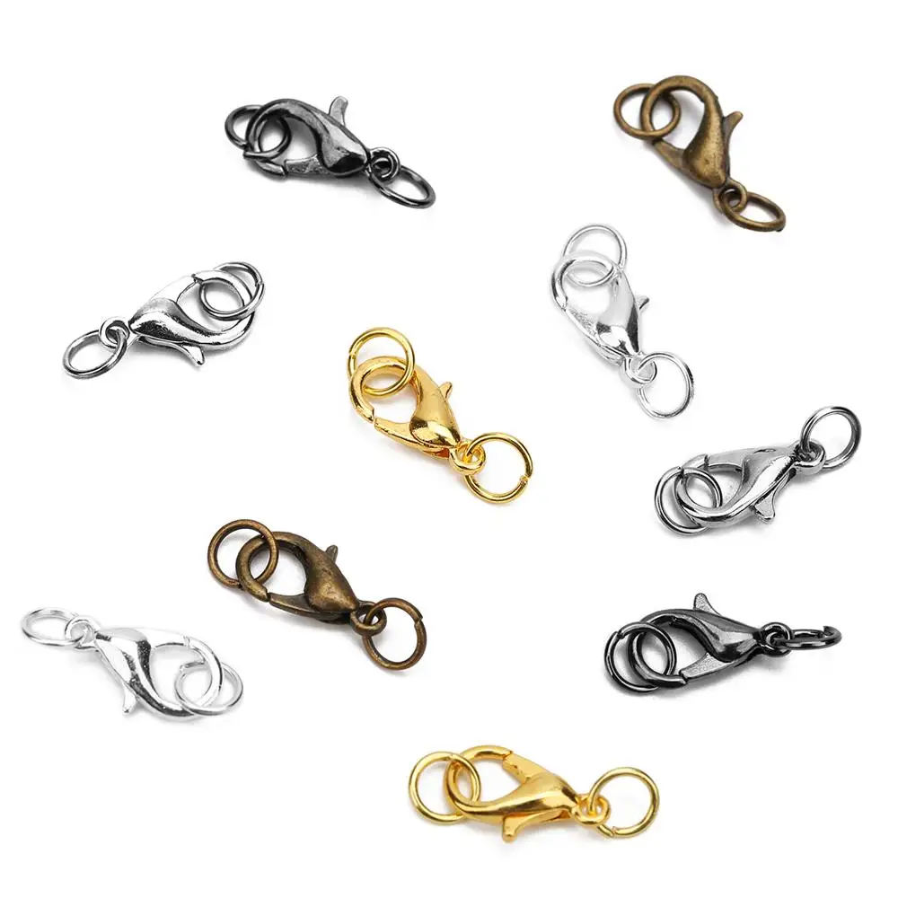 20pcs 10 12 14mm Lobster Clasps Hooks Set Metal Iron Gold Color Jump Rings End Clasps Connectors Necklace Supplies For Jewelry