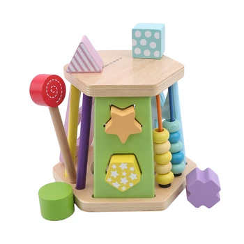 

Children Education Toys Multifunction Wooden Building Puzzle Games Six-sided Shape Cognitive Drums Early Learning