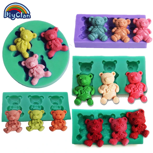 3D Teddy Bear Silicone Mold For Chocolate Ice Cube Making Molds Bow-knot  Bear Ice For Coffee Decoration Soft Silicone Material