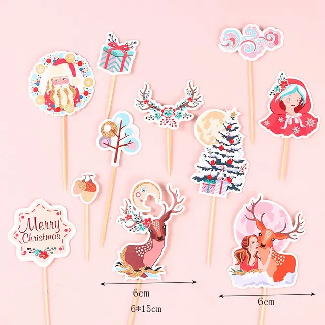 2021 Merry Christmas Cake Topper Birthday Cakes Santa Claus Cupcake Topper Merry Christmas Decor New Year Gift Natal Noel 2021 Light Yellow
