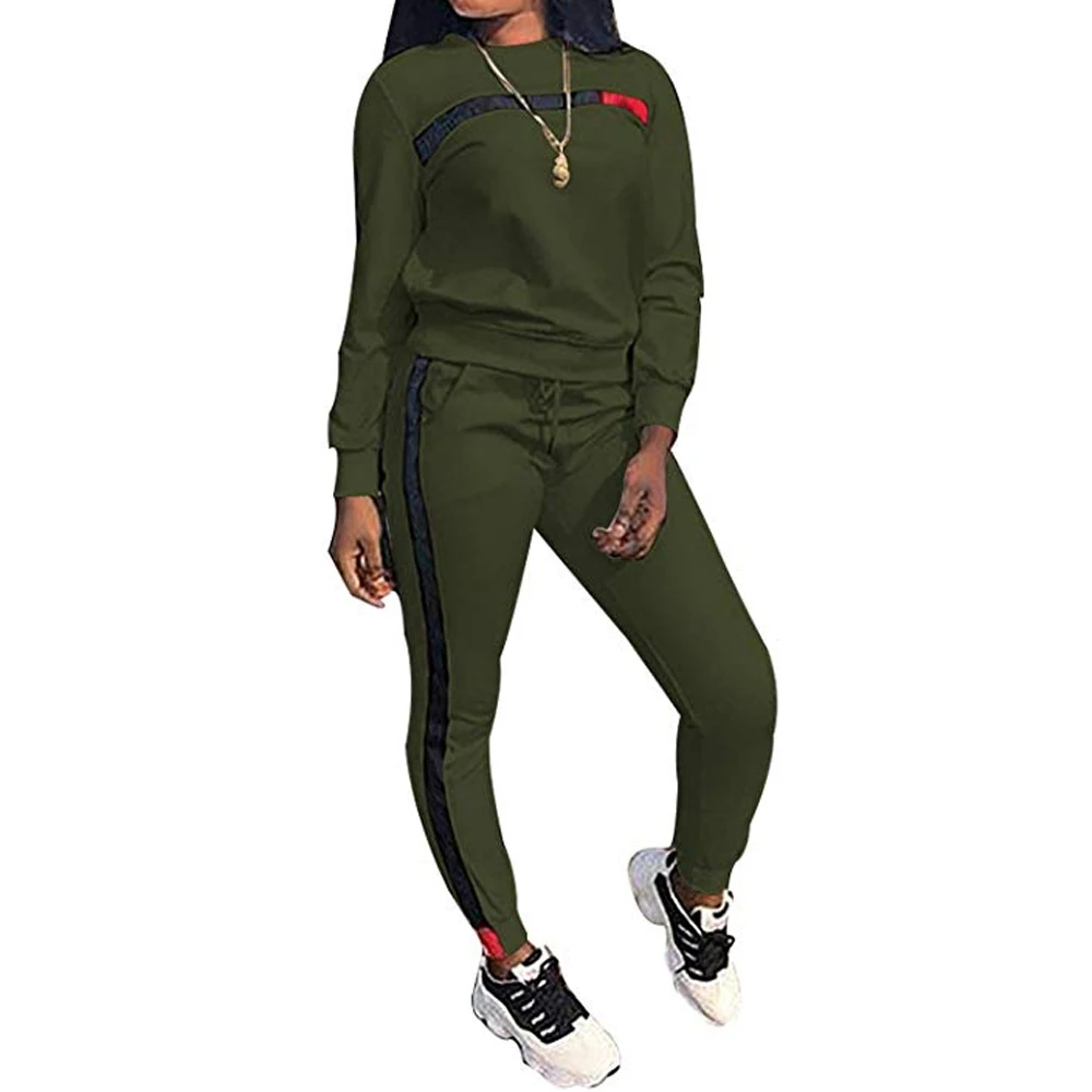 Спортивный костюм CALOFE больших размеров, Женский Повседневный Свободный Топ с длинным рукавом и штаны, комплект из 2 предметов, женский спортивный костюм, осенняя одежда - Цвет: Army Green