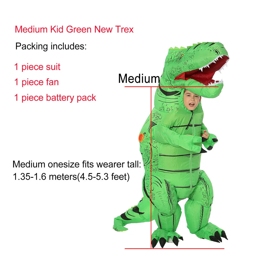 Medium Kid New Green JYZCOS, надувной костюм динозавра для взрослых и детей, костюм t-rex, вечерние костюмы на Хэллоуин для женщин и мужчин, карнавальный костюм «Мир Юрского периода» - Цвет: Medium Kid New Green