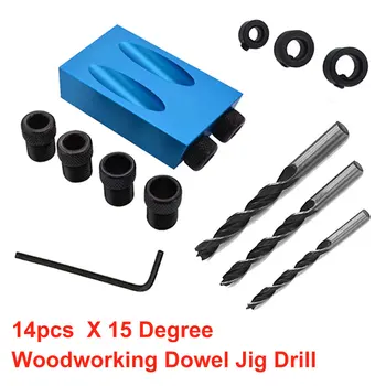

Woodworking Angle Drilling 14pcs 15 Degree Pocket Hole Jig Kit 6mm 8mm 10mm Drive Adapter for Holes Guide Dowel Jig Wood Tools