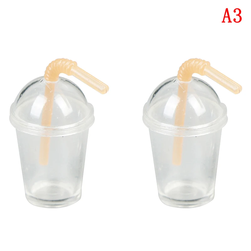 2Pcs 2/4 шт. 1/12 миниатюрный соломы Кофе Чашка Модель мороженого напитков мини Еда играть аксессуары для куклы - Цвет: 2Pcs