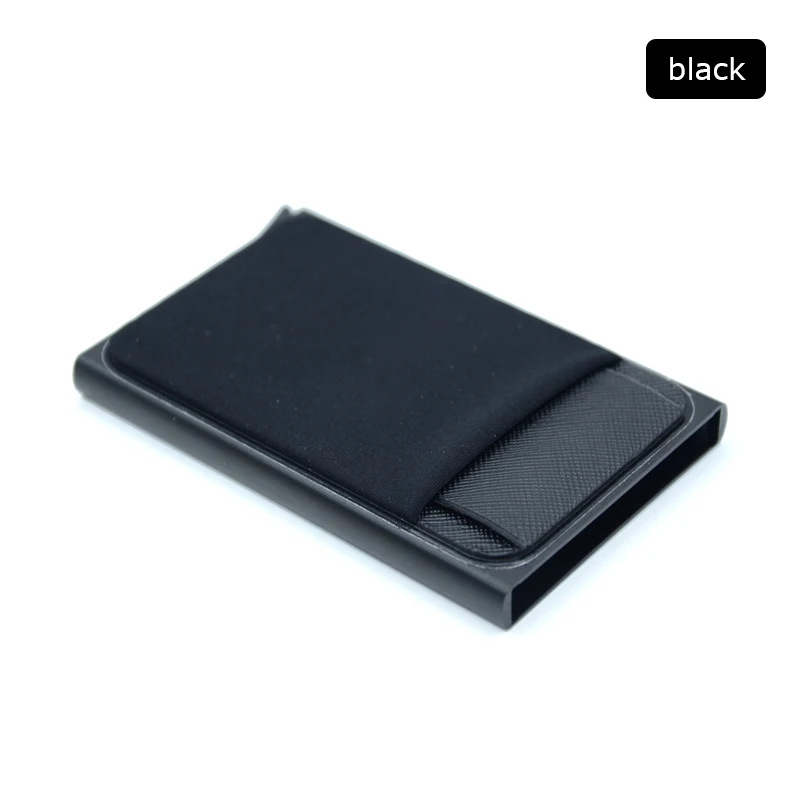 Slim Aluminum RFID Metal Card Holder with Elastic Back Pouch for Travel and ID Essentials