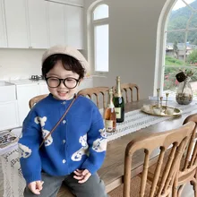 Winter Cartoon Bear Jacquard Children Knitted Sweaters Thick Warm Anti-pilling Baby Girls Boys Cardigan Sweater Soft Coats