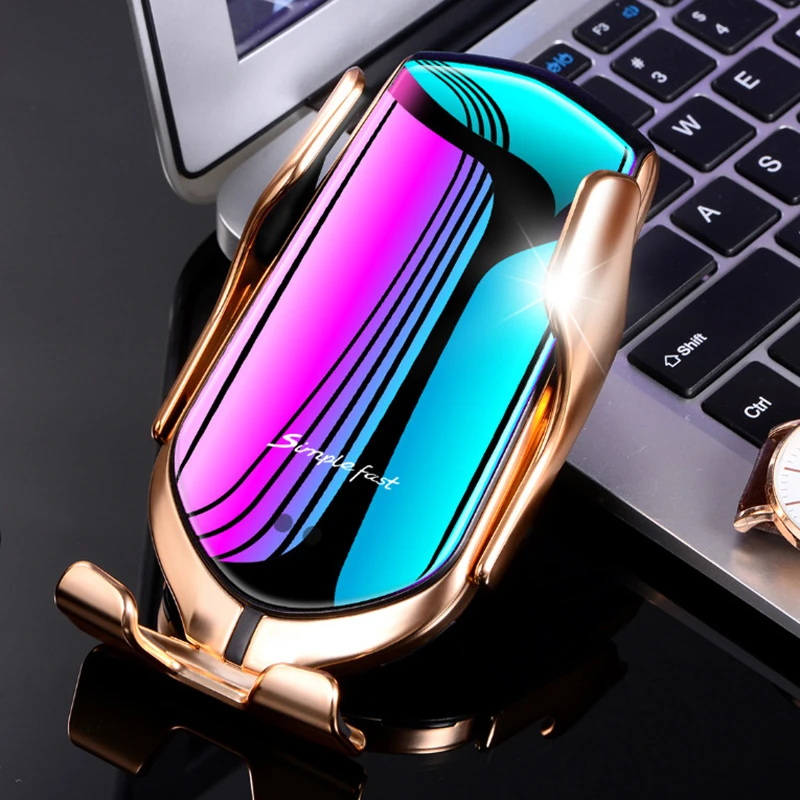

R1 Automatic Clamping 10W Car Wireless Charger For iPhone XS 8P Huawei Infrared Induction Wireless Charger Car Phone Holder