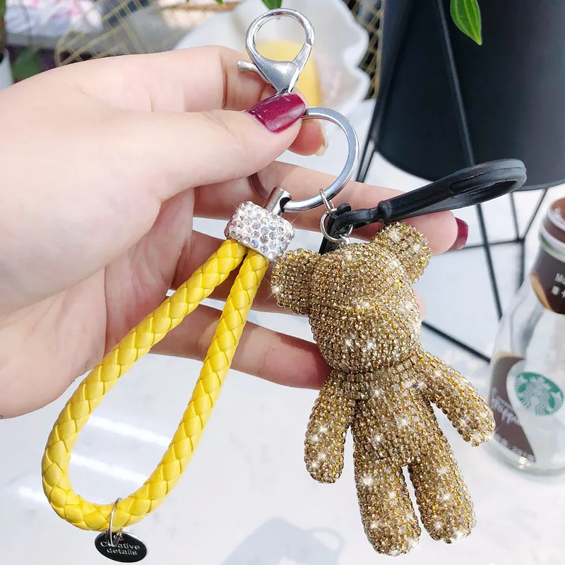 Rhinestone Teddy Mother Baby Bear Purse Gold Key Chain Key Ring Keychain B18 