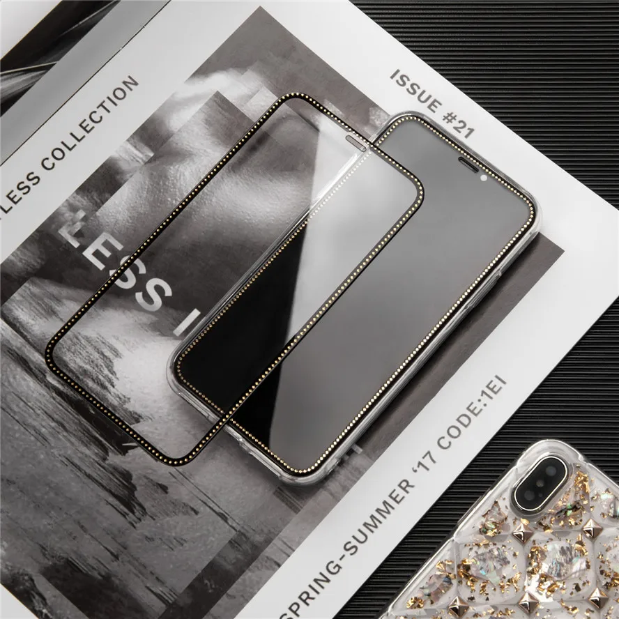 Новейшая рамка Алмазная стеклянная пленка для экрана iphone/apple Xs max XR X 8 7 plus Закаленное стекло Защитная пленка для экрана
