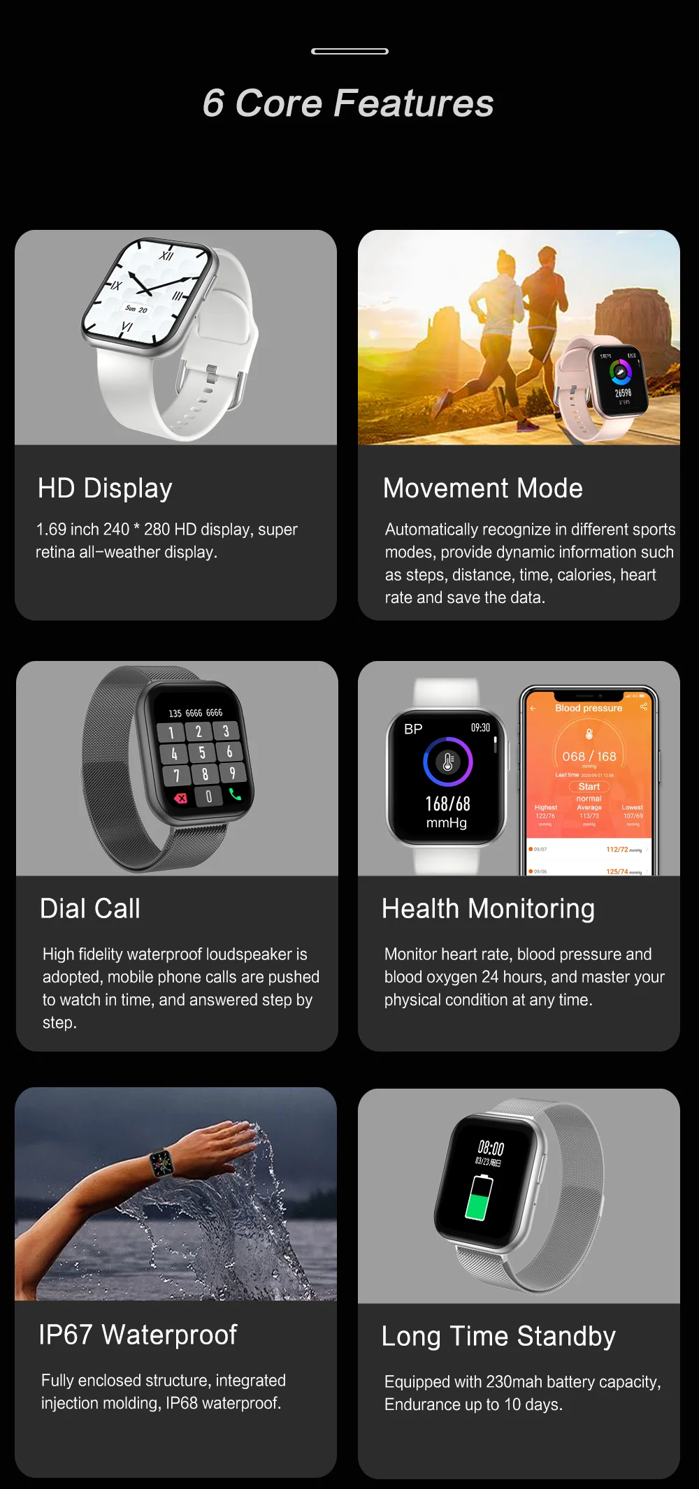 2021 New 1.69 Inch Smart Watch Men'S Sports Fitness Tracker Alarm Clock Heart Rate Sleep Monitoring Smartwatch Android Women
