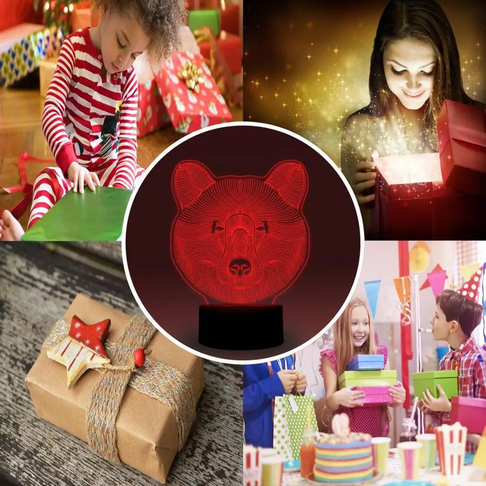 NiteApps 3D голова медведя светодиодный ночник настольная лампа Иллюзия подарок на день рождения приложение/сенсорное управление