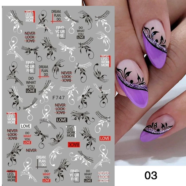 Black White Butterfly 3D Nails Sticker Geometry Decals Flower Gold DIY Decals Designs For Nail Art Manicures Decorations Salon 03