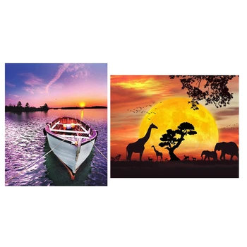 

Diamond Painting Cross Stitch "Setting Sun Ship" 3D Diamond Embroidery Rhinestone Decor Paintings & African Animal
