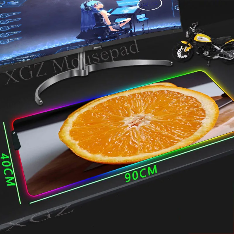  XGZ Sweet Fruit Orange Large RGB Mouse Pad Black Lock-edge Anime Computer Desk Mat Speed Rubber Non